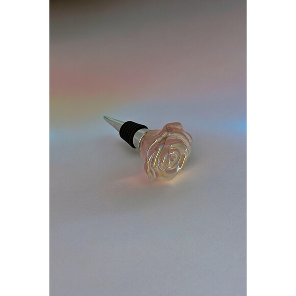 Iridescent Pink Rose Shaped Wine Bottle Stopper - Picture 5 of 7